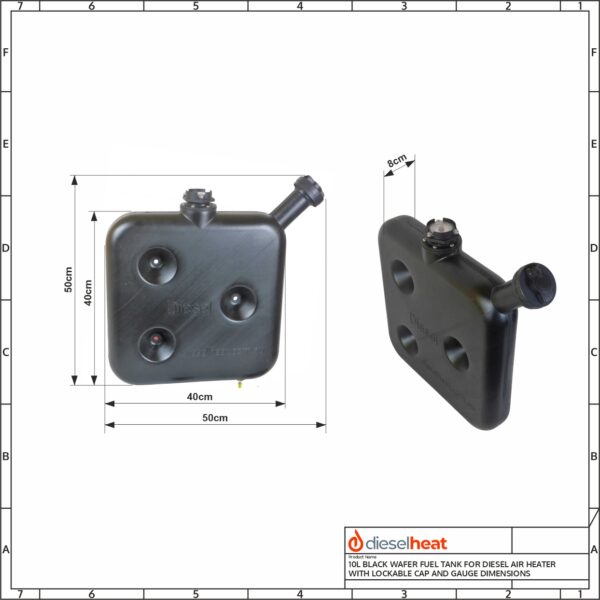 10L Black Wafer Fuel Tank for Diesel Air Heater with Lockable Cap and Gauge - Image 8