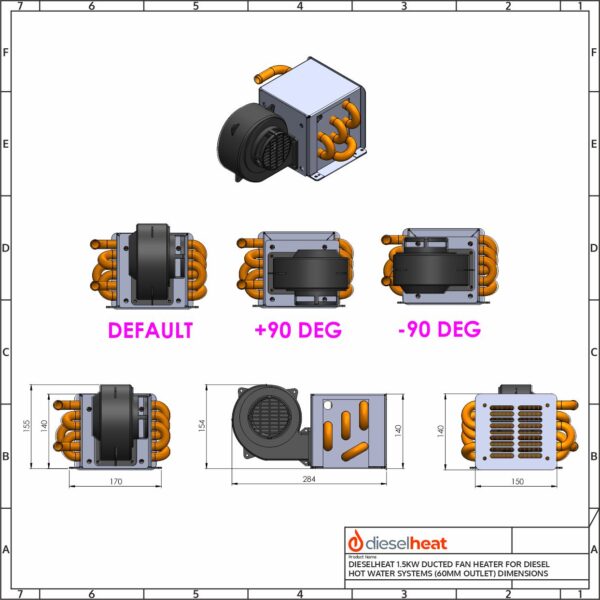 Dieselheat 1.5kW Face Fix Fan Heater and Room Thermostat for Diesel Hot Water Systems - Image 6