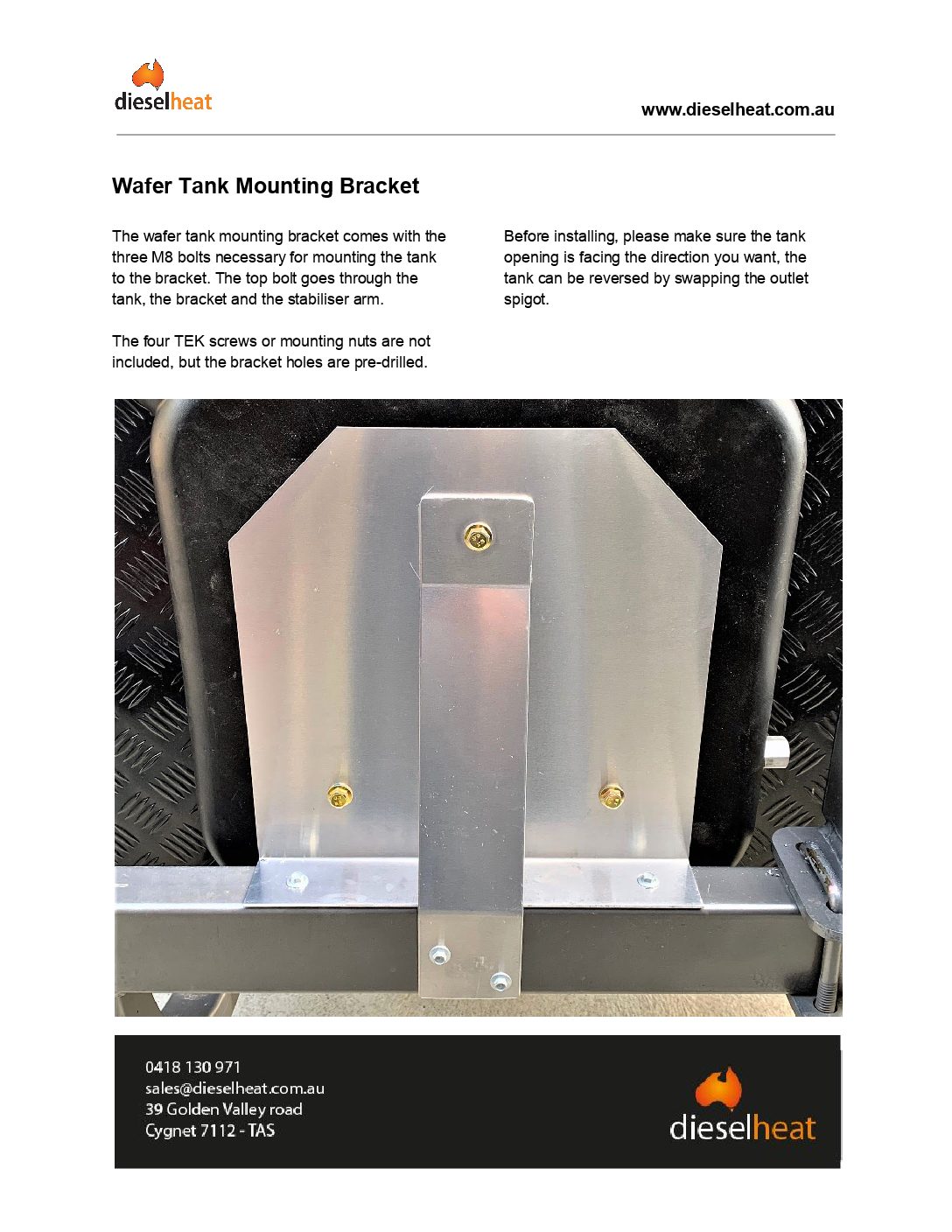 Dieselheat Diesel Air Heater Wafer Tank Mounting Bracket